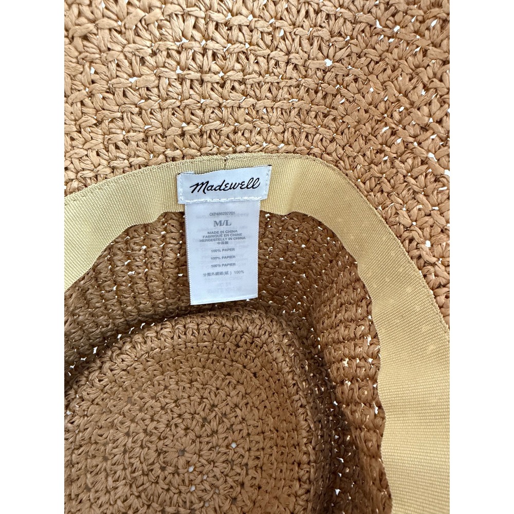Madewell Packable Straw Bucket Hat Tan Brown Crochet Paper Sun Hat M/L - Picture 4 of 7